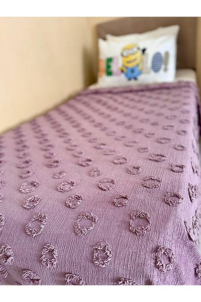 lusso stile Pompom Single Pique Set - Plum 180X250 and 1 Pillow
