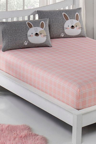 Eponj Home Комплект чаршафи с двоен еластичен зайче - светлокафяв, сив, розов