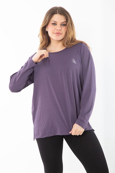 Şans Women's Plus Size Purple Crew Neck Sports Blouse 65N38732