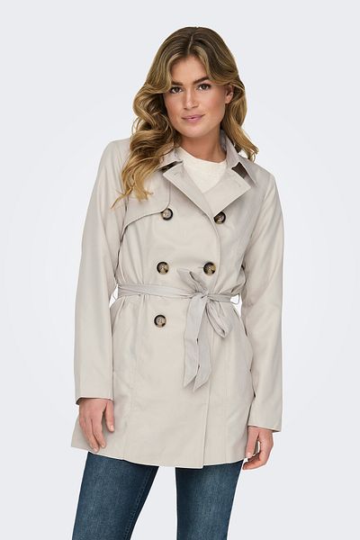 ONLY Stone Colored Women's Trench Coat with Tie Waist - 15191821