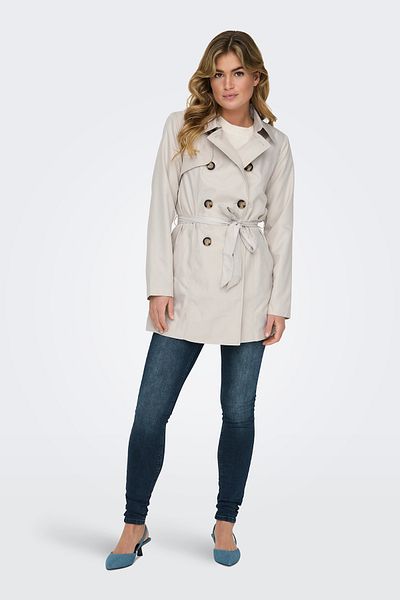ONLY Stone Colored Women's Trench Coat with Tie Waist - 15191821