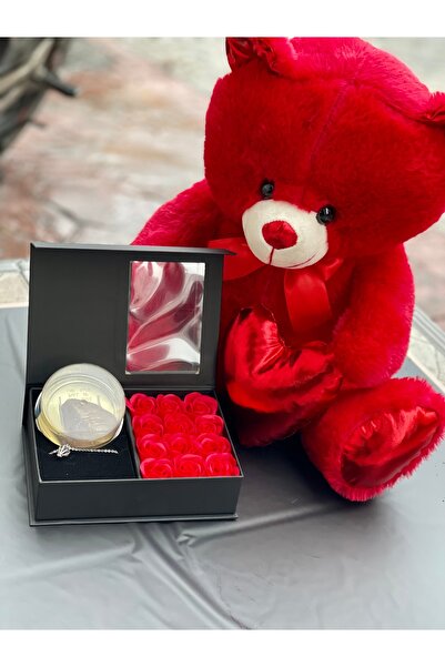 KUTULU AYICIK Peluş kalpli ayıcık. İstiridye içerisinde inci kolye küpe yüzük...