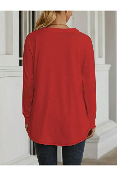 buğrahayalin Women's Long Sleeve Round Neck Loose Two Thread Blouse