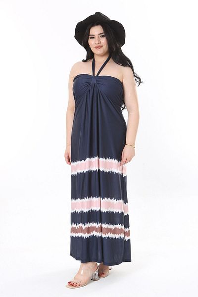 Şans Φόρεμα Navy Blue Strapless Halter Neck Plus Size - 65N37937