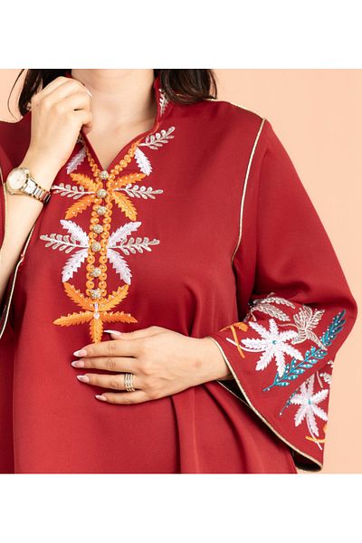 IKKXA Solid Embroidery Elegant Jalabiya