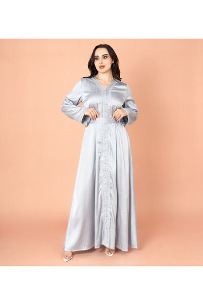 IKKXA Embellished Stripes V-neck Jalabiya