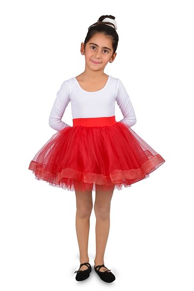 LULLY KİDS Girl's Red Costume Skirt with Tulle/Tutu 4-Layer Lining Suitable for October 29Th/April Show Use