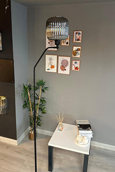 Bamyum Füme Renk Cam Lambader Modern Dekoratif Metal Oturma Odası Çalışma Odası Zemin Lambası