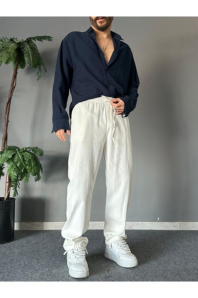 THEMANN Gabardine Fabric Rubber Waist White Baggy Jogger