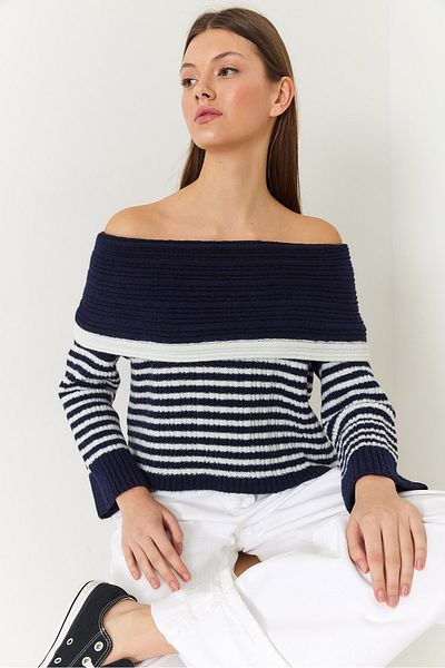 Bianco Lucci Women's Degaje Collar Striped Sweater 20246303