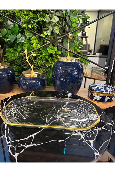 ARS HOME DEKOR Pasabahce Timeless Gold Gilded Decorative Presentation Tray, Boat Plate, Gilded Borcam, Stylish Plate