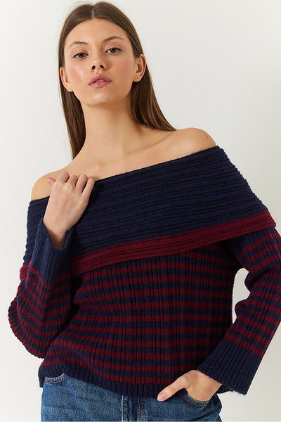 Bianco Lucci Women's Degaje Collar Striped Sweater 20246303