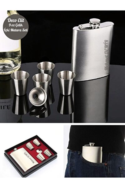 HediyeFilesi Kişiye Özel Çelik Matara Hediye Seti İçecek Cep Matarası 4 Shot ...