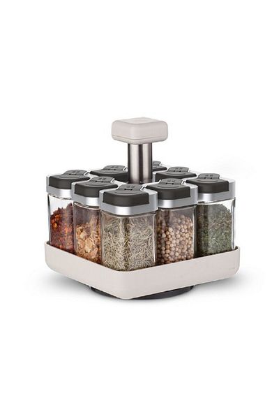 Elemental Kitchen 2-Tab 8-Jar Spice Container Set with Holding Rack
