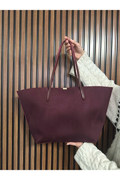 Melos Butik Γυναικεία τσάντα χεριού και ώμου από μεγάλο σουέτ μπορντό