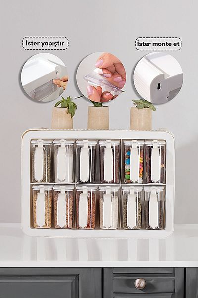Porsima 2025 12-Piece Labeled Spice Rack Set with Stand Spice Rack Set with Self-Adhesive Spoon