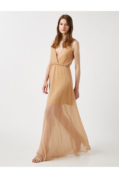 Koton Plissiertes Kleid mit Metallic-Detail und Gürtel