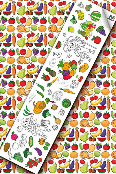 Renkli Zeka Meyveler Ve Sebzeler 62x250cm Dev Boyama Rulosu Dev Aktivite Rulo...