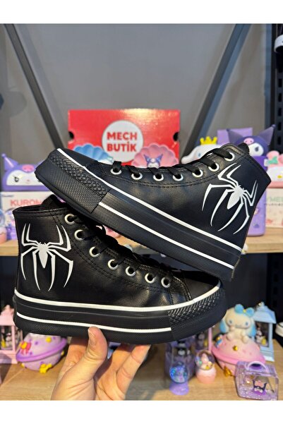 MECH BUTİK Örümcek Baskılı Deri Yüksek Şeffaf Taban Bilekli Spor Ayakkabı Sneaker