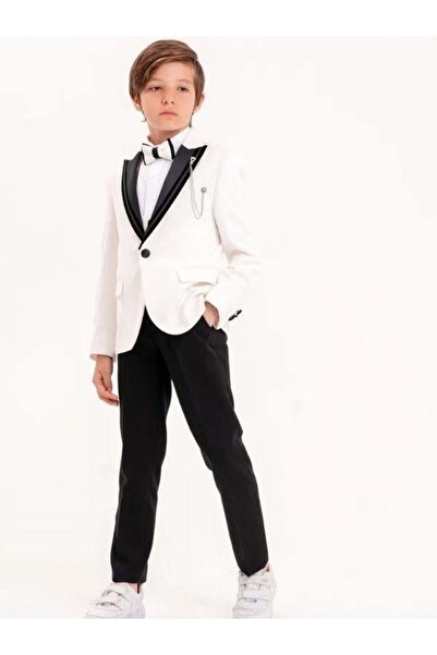 Zekids Erkek Çocuk Duble Saten Yakalı Yaka İğneli 5 Parça Takım Elbise(11-14 Yaş Arası)