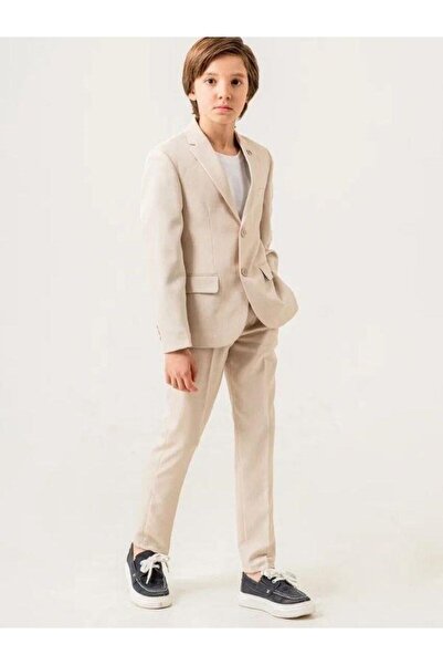 Zekids Erkek Çocuk T-shirt Keten Ceket Pantolon 3'lü Spor Takım (3-6 Yaş Arası)