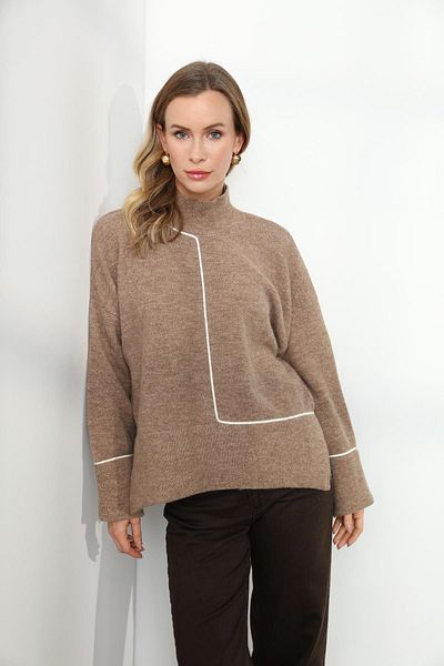 Qutu Butik 7661 Пуловер с яка и каишка от сардоне