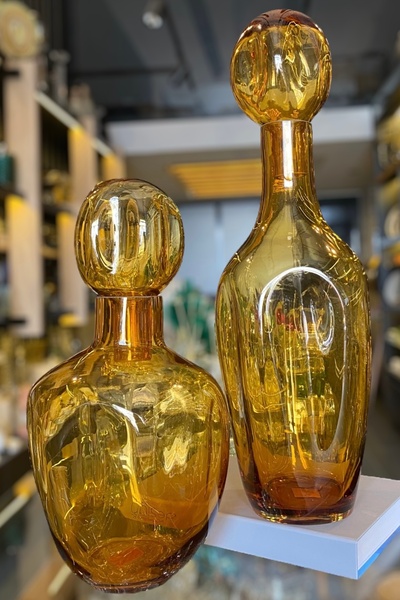 LEMİ DEKORASYON Amber Hologram Üfleme Cam Kapaklı Vazo 43-56 Cm