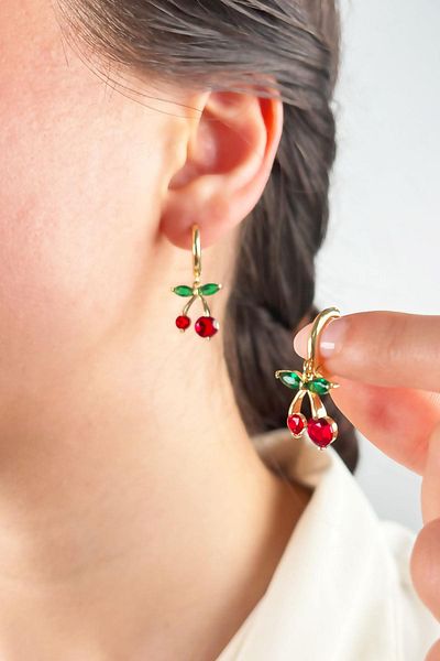 Sose Moda Gold Colored Cherry Earrings