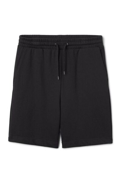 THE WHITE Siyah Unısex Rahat Kesim Penye Şort