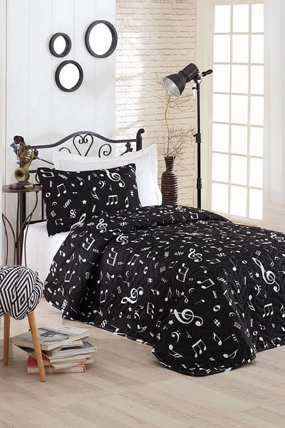 Eponj Home Black Quilted Single Bedspread Set - Melodiy