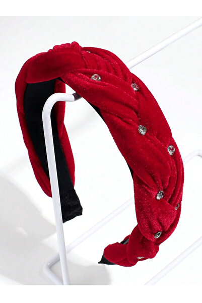 CSR AKSESUAR coroană din plasă de catifea roșie cu detalii din piatră de zircon