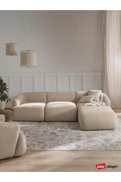 Mobilya Depom Mode Togg Soft Sağ Köşe Koltuk Takımı 3 Modül 02 Bej Bukle Kuma...