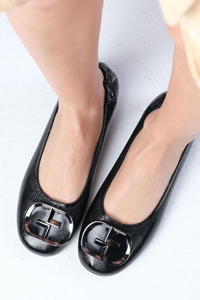 Mio Gusto Penny Black Color Women's Ballerinas with Metal Buckle