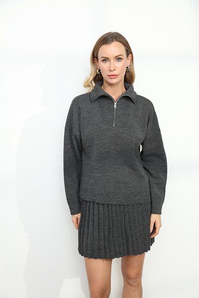 Qutu Butik 241053   Polo Collar Skirt Suit