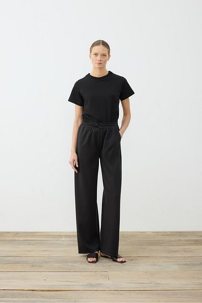 TERZİ DÜKKANI Black Steel Knitted Combed Cotton Loose Pants