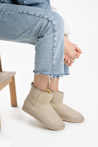 Shupe Kadın Bej Mini Süet Bot Içi Kürklü Kalın Taban Kışlık Ug Model