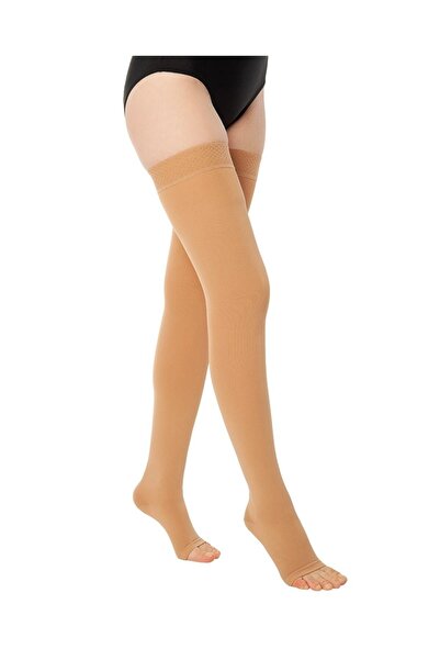 Variteks Diz Üstü Çorabı (açık Burun) Yüksek Basınçlı Silikon Bantlı Bej Ref 901