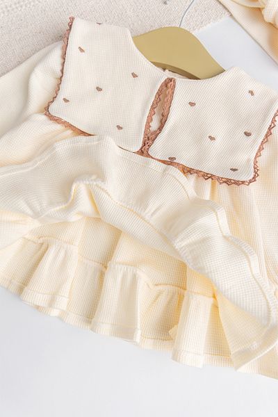 Babymod Baby Girl Dress - 100% Cotton, Square Handkerchief Neckline and Heart Embroidery Bandana, Set for Your Birth