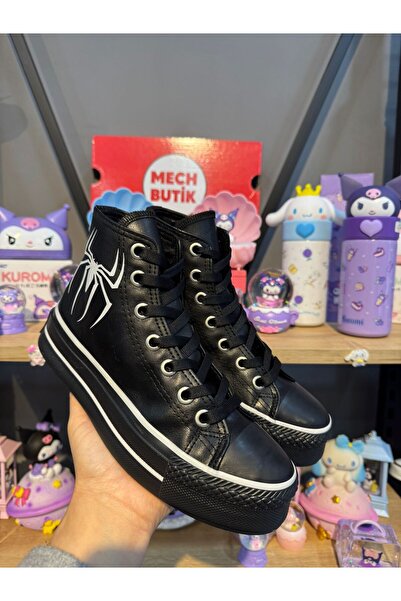 MECH BUTİK Örümcek Baskılı Deri Yüksek Şeffaf Taban Bilekli Spor Ayakkabı Sneaker