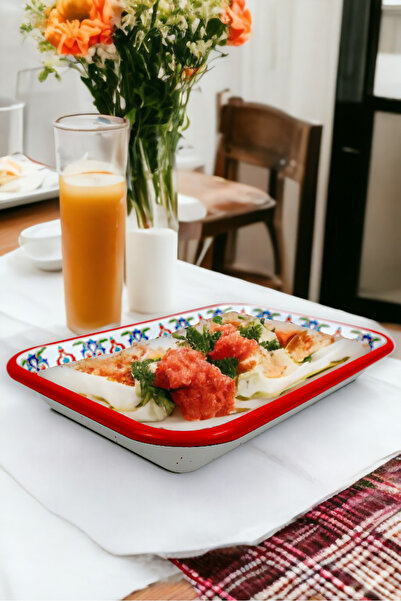 İnci Emaye No 28 Enamel Rectangle Plate Dish Breakfast Camping Picnic