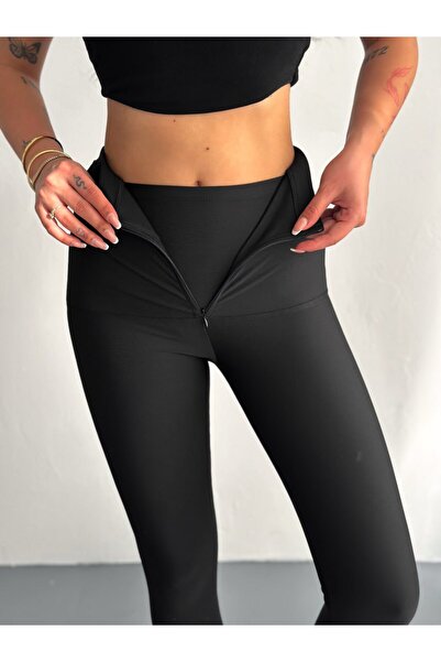 Zula Moda Černé dámské legíny s vysokým pasem – ocelové pletené s tvarujícím ...