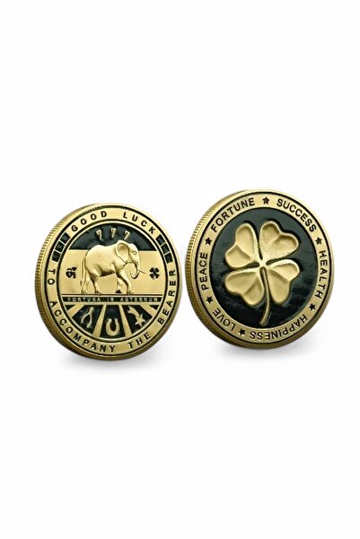 Solfera Dört Yapraklı Şans Yonca Fil 777 Bereket Sağlık Aşk Mutluluk Dilek Metal Para CP006