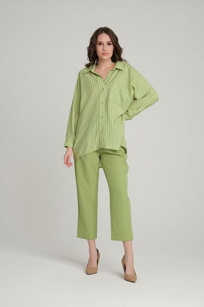 Quzu Relaxed Fit Striped Long Sleeve Shirt Olive