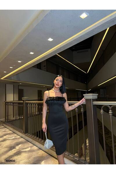 WoolnClyde Dámské černé večerní šaty Midi s výstřihem na tenké ramínka na hrudi