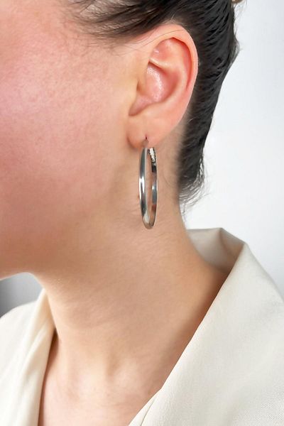 Sose Moda 6cm Silver Steel Hoop Earrings