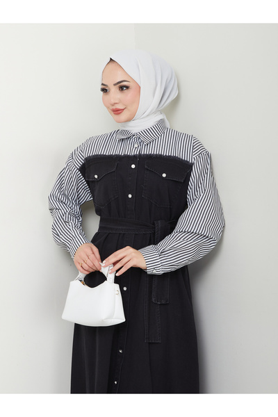 MY QILAM Smoke Color Size 10 Fashion Women's Denim Dress - Shirt Detail 10Nmr2001