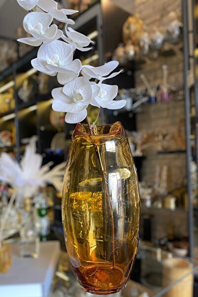 LEMİ DEKORASYON Amber Üfleme Cam Vazo 43 Cm