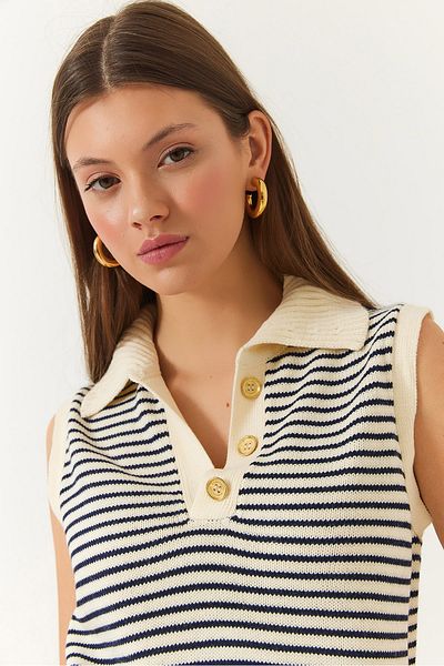 Bianco Lucci Women's Button Detailed Knitwear Striped Sweater 20246141