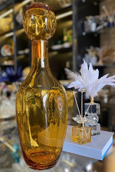 Genel Markalar Amber Hologram Üfleme Cam Kapaklı Vazo 43-56 Cm