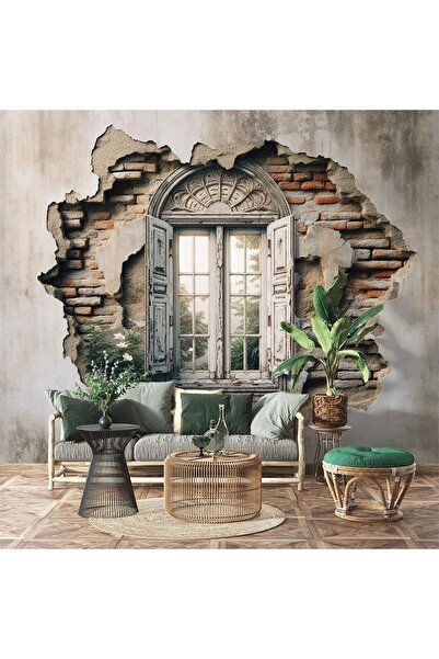 MORDENTE HOME 3D PENCERE DESENLİ ESKİTME DUVAR KAĞIDI (İSTENİLEN ÖLÇÜDE ÜRETİ...